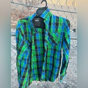 Vans Blue and Green Checkered Casual Shirt